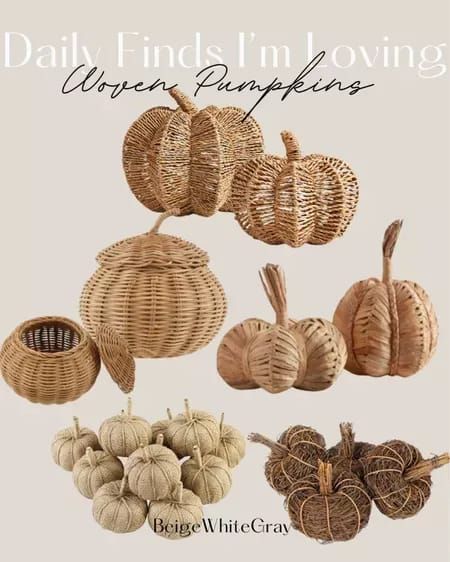 Here are a few of my favorite woven pumpkins. They're perfect for a neutral fall decor aesthetic or a boho fall decor vibe. If you're looking for neutral autumn decor ideas, woven and natural fibers are a great way to add warmth for the fall season but still maintain an elegant fall decor style. They are perfect for a simple fall tablescape or fall coffee table styling. If you're looking for more neutral autumn decor, check out my LTK. Wicker Pumpkins Decor, Neutral Fall Decor 2023, Neutral Thanksgiving Decor, Pumpkin Basket Decor, Muted Fall Decor, Neutral Autumn Decor, Fall Decor Aesthetic, Neutral Fall Decor Ideas, Autumn Decor Ideas