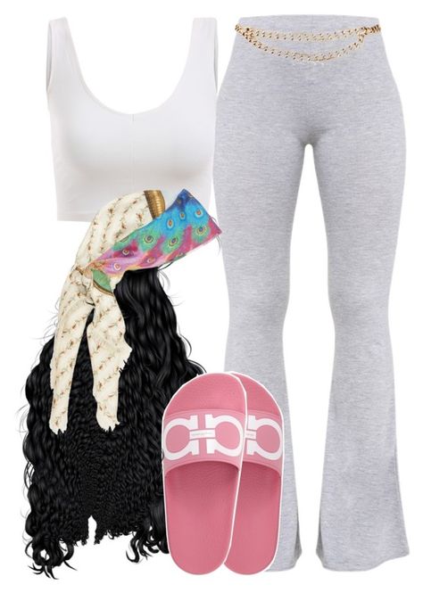 1112 by tuhlayjuh on Polyvore featuring polyvore fashion style Salvatore Ferragamo Gucci Maison Mayle clothing Chill At Home Outfit, Gucci Scarves, Sandals Gucci, Logo Shoes, Cute Lazy Day Outfits, Cute Lazy Outfits, Swag Outfits For Girls, Lazy Day Outfits, Grey Trousers