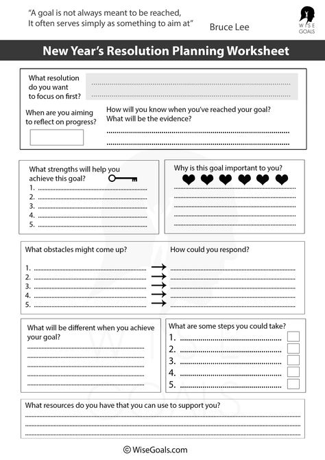 New year's resolution Planning worksheet New Years Goal Setting Worksheet, Goals Setting Worksheet, New Years Goals Template, Yearly Goals Template, Organizing Sheets, Goal Setting Worksheet Printables, New Years Resolutions Template, Goal Sheets, Culture Activities