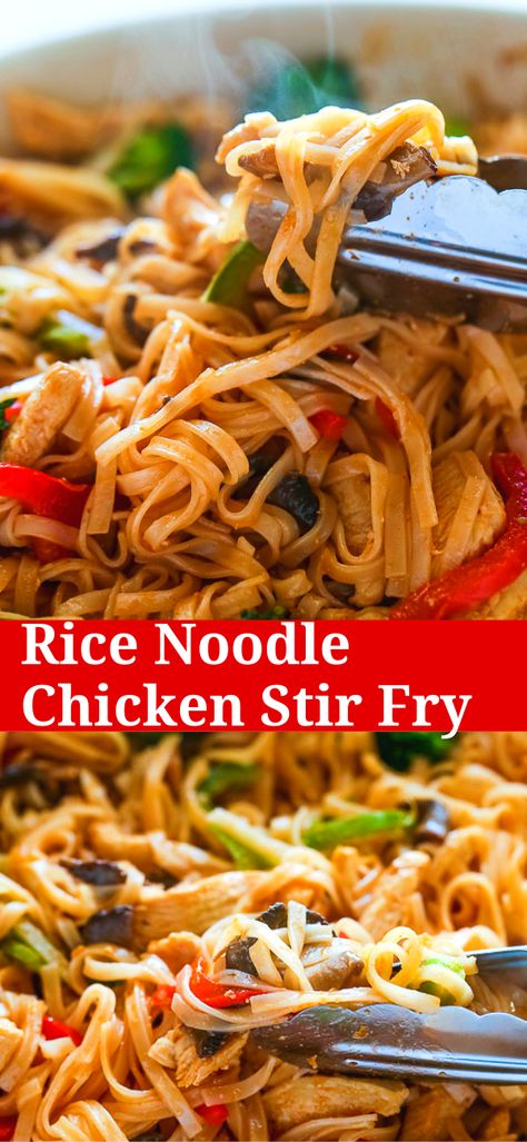 Chicken Rice Noodle Stirfry, Rice Noodle And Chicken Recipes, Paleo Rice Noodle Recipe, Chicken Stir Fry Rice Noodles, Stir Fry Recipes Rice Noodles, Gf Rice Noodle Recipes, Thai Noodle Stir Fry Recipes, Gf Stir Fry, Easy Rice Noodle Stir Fry