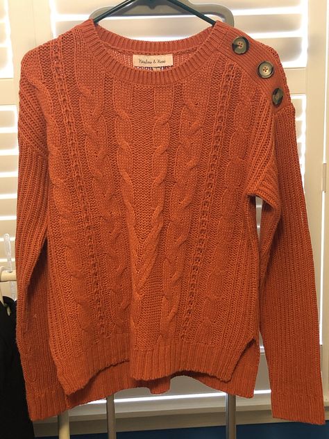 Dark Orange Clothes, Dark Orange Outfit, Burnt Orange Clothes, Orange Sweater Aesthetic, Orange Sweater, Burnt Sienna Sweater, Burnt Orange Crew Neck Sweater, Burnt Orange Knit Sweater, Orange Jumpers