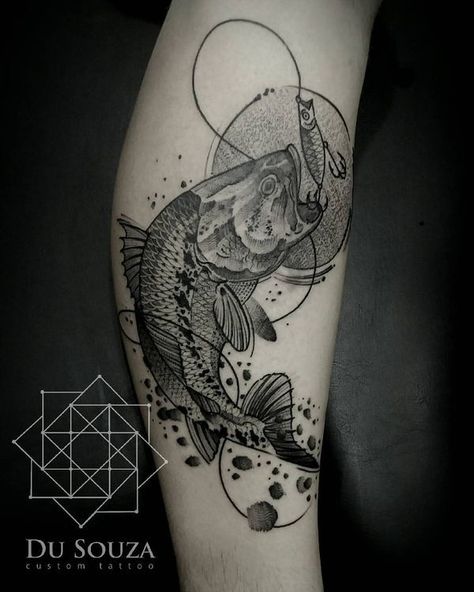 Bass Fishing Tattoo, Fly Fishing Tattoo, Camping Tattoo, Tech Tattoo, Hunting Tattoos, Lion Tattoo Sleeves, Taurus Tattoos, Geniale Tattoos, Dad Tattoos