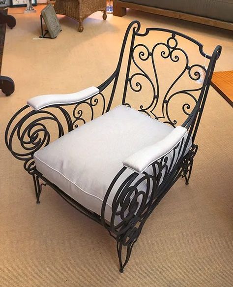 French Wrought Iron Club Chair - White Webb Iron Chairs, Iron Club, Wrought Iron Beds, Iron Beds, Bed Stool, Wrought Iron Chairs, Steel Gate Design, American Interior, Steel Gate