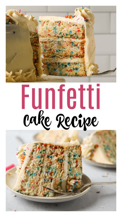 This homemade funfetti cake is my favorite cake ever. With sour cream to make it moist and cake flour to make it light and fluffy, this funfetti cake is going to take you back to your childhood. If you grew up on boxed funfetti cake mix like I did, but want a homemade verison this funfetti cake recipe is it! Fun Fetti Cake Recipe, Best Funfetti Cake Recipe, Funfetti Cake Mix Recipes, Homemade Funfetti Cake, Funfetti Cake Recipe, Milk Bar Cake, Cake Flour Recipe, Butter Cream Cheese Frosting, Yellow Cake Recipe