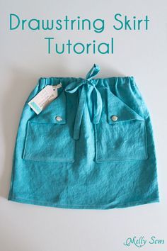 Sew a cute and easy skirt - all straight lines! - with this easy skirt tutorial from Melly Sews Fabric Art Diy, Skirt Pattern Easy, Melly Sews, Drawstring Skirt, Sewing Kids Clothes, How To Make Skirt, Skirt Patterns, Fabric Sewing Patterns, Skirt Tutorial