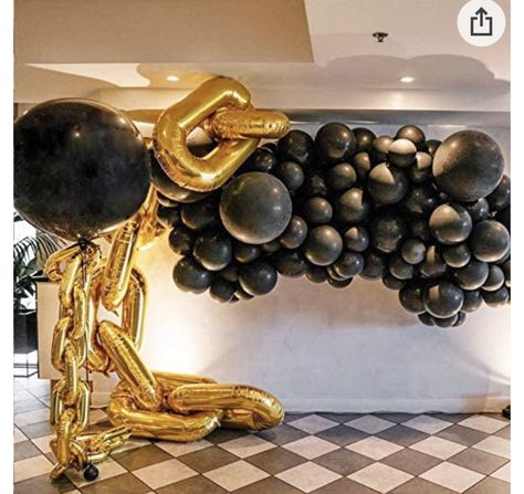 Chain Balloons, 60th Birthday Party Decorations, Balloons Photography, Gold Foil Balloons, Black Balloon, Anniversary Party Decorations, Balloon Chain, Outdoor Party Decorations, Garland Arch