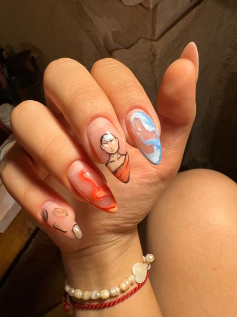 #avatar Avatar The Last Airbender Nails Designs, Appa Nails, Avatar The Last Air Bender Nails, Avatar The Last Airbender Nail Art, Atla Inspired Nails, Avatar Nails Art, Atla Nails, Avatar The Last Airbender Nails, Avatar Nails