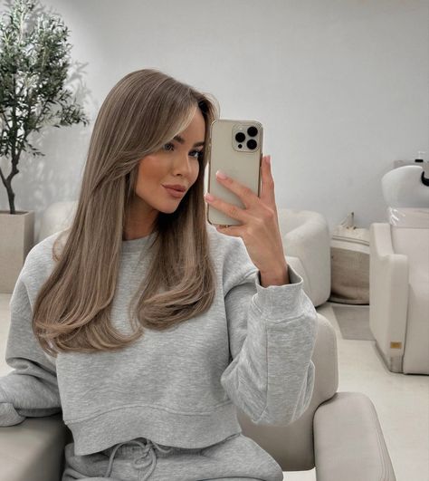 Pops Of Blonde In Dark Hair, Ash Blonde On Brunette Hair, Biscuit Brown Hair, Ashy Dimensional Brunette, Vanilla Blonde Hair Balayage, Brown Ash Hair, Biscuit Blonde Hair, Cool Toned Hair, Biscuit Blonde