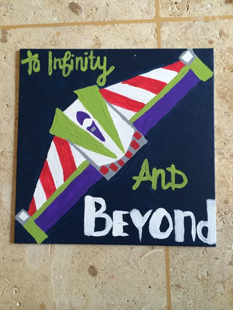 To infinity and beyond buzz lightyear toy story inspired painted canvas diy Painted Canvas Diy, Painting Canvas Diy, Disney Canvas Paintings, Disney Canvas Art, Disney Canvas, Disney Paintings, Canvas Art Quotes, Canvas Diy, Cute Canvas