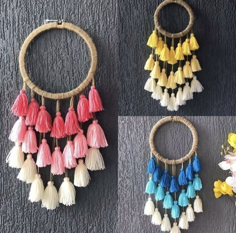 Cotton Thread Crafts, Diy Woolen Craft, Wool Crafts Diy, Simpul Makrame, Woolen Craft, Easy Diy Room Decor, Tassel Decor, Diy Yarn Crafts, Rope Crafts Diy