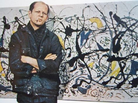 Jackson Pollock posed in front of ‘Summertime: Number 9A’ for LIFE in 1949 Jackson Pollock Art, Pollock Paintings, Peggy Guggenheim, Paintings Famous, Blog Art, Soyut Sanat Tabloları, Action Painting, Jackson Pollock, Abstract Expressionist