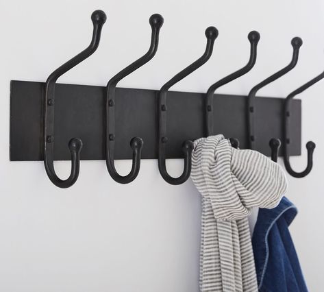 Weston Indoor/Outdoor 32" 6-Hook Rack | Pottery Barn Entry Lockers, Pool Shed, Small Entryways, Wall Mounted Hooks, Standing Coat Rack, Wooden Coat Rack, Construction Crafts, Hook Rack, Hallway Storage