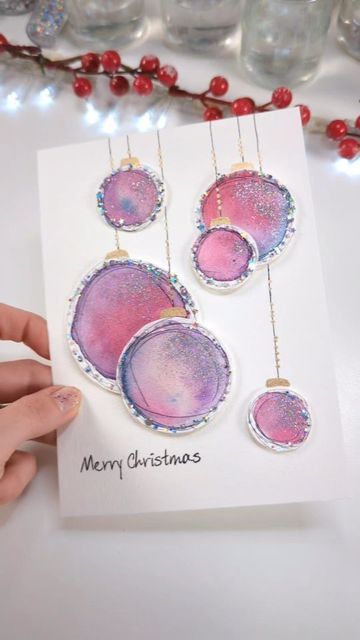 Painting Idea For Beginners, Christmas Card Tutorials, Paint Easy, Handmade Christmas Crafts, Wax Crayons, Family Christmas Cards, Learn How To Paint, Watercolor Christmas Cards, Christmas Greeting Card