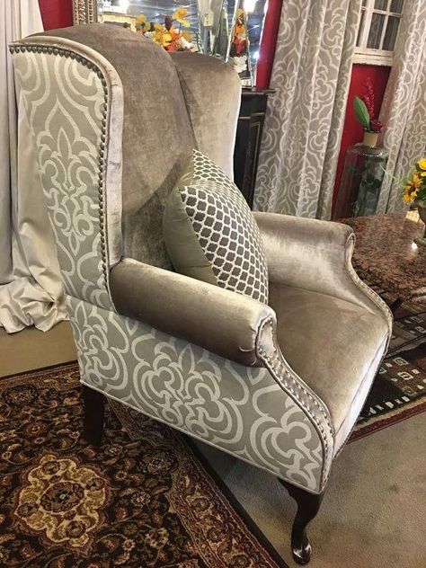 Wing Back Chairs Living Room, Wing Chairs Living Room, Wing Chair Upholstery Ideas, Wing Back Chairs Reupholster, Chair Upholstery Ideas, Wing Chair Upholstery, Wing Back Chairs, Furniture Reupholstery, Wing Chairs