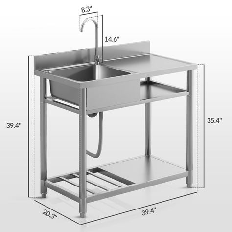 HOMCOM Outdoor Utility Sink, Deep Stainless Steel Sink, Free Standing Single Bowl Kitchen Sink, 39 Inch - 39 Inch - Bed Bath & Beyond - 40825230 Outdoor Utility Sink, Sink Station, Garage Sink, Stainless Steel Utility Sink, Outdoor Sink, Portable Sink, Garden Sink, Laundry Room Sink, Outdoor Sinks