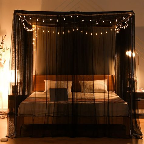 Mosquito Net For Bed 4 Corner Bed Canopy Easy Home Princess Bed Canopy Curtain For Girl Beds Kids Bedroom,Black,Queen - Walmart.com Corner Bed Canopy, Canopy Bedroom Decor, Mosquito Net For Bed, Net For Bed, Lace Bedroom, Princess Bed Canopy, Black Canopy Bed, Adult Bedroom Decor, Pleasure Room