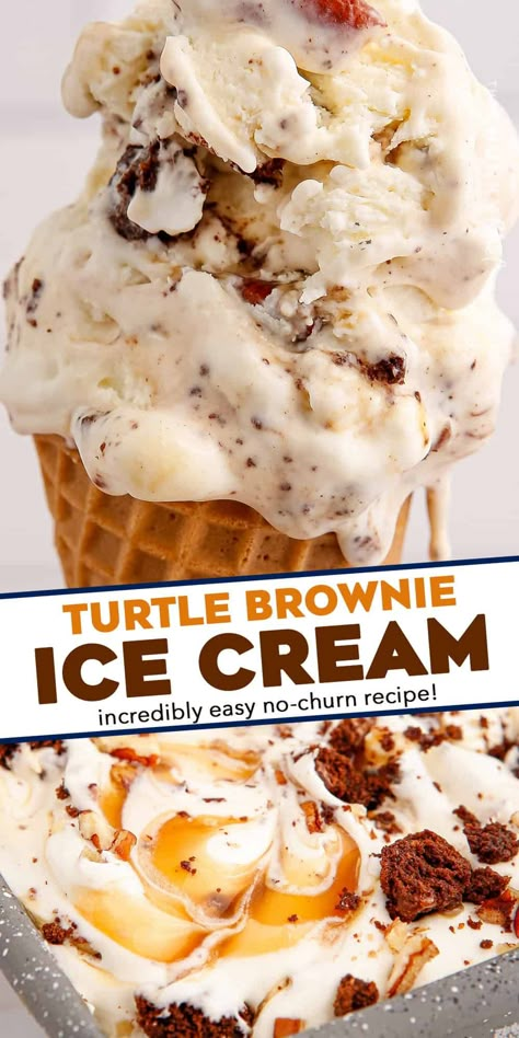 No Churn Maple Ice Cream, Machine Ice Cream Recipes, Homemade Ice Cream Flavors, No Churn Ice Cream Recipes, Turtle Brownie, Homemade Ice Cream Recipes Machine, Kitchen Aid Ice Cream, Turtle Brownies, Creamy Ice Cream