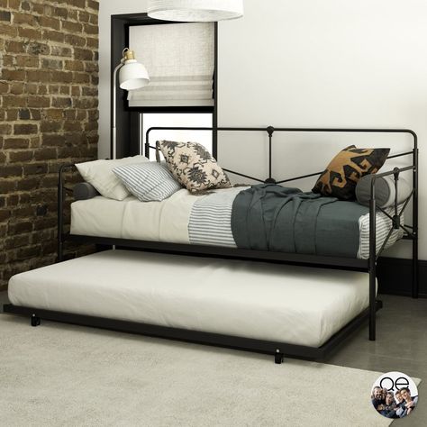 See Queer Eye's Furniture Collection at Walmart | POPSUGAR Home Trundle Bed Bedding, Metal Frame Daybed, Modern Farmhouse Daybed, Boys Day Bed, Trundle Bed Boys Room, Black Daybed Room Ideas, Daybed Boys Room, Daybed Office Guest Room Ideas, Boys Daybed