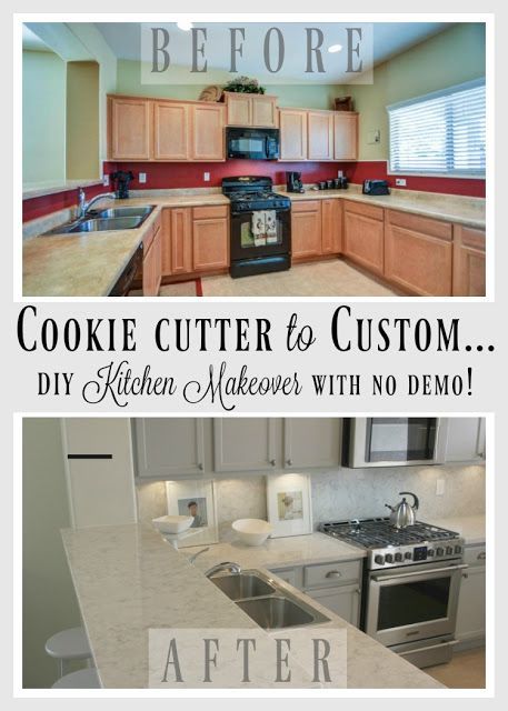 DIY kitchen renovation of a builder's special, cookie cutter kitchen (with cheap everthing) to a custom beauty with serene Nordic French style and quartz countertops. (Viatera - Soprano) Arizona Kitchen, Remodeling On A Budget, Kitchen Renovation Diy Ideas, Diy Kitchen Makeover Ideas, Budget Kitchen Remodel, Kitchen Diy Makeover, Diy Kitchen Renovation, Diy Renovation, Diy Remodel