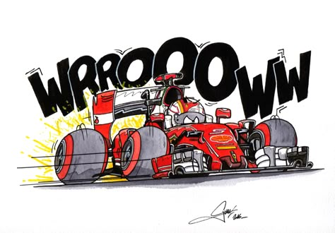 Ferrari F1 2016 Cartoon Sebastian Vettel Formula 1 Cartoon Art, F1 Car Cartoon, Grafity Drawings, Ferrari F1 Wallpapers, F1 Cartoon, F1 Drawing, F1 Journal, Formula 1 Iphone Wallpaper, Pilot Car