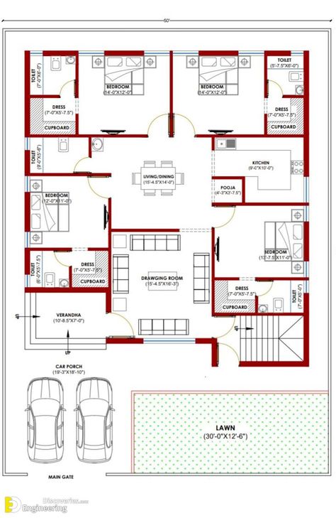 40x60 House Plans, Smart House Plans, Bungalow House Floor Plans, Drawing House Plans, Mansion Bloxburg, Narrow House Plans, 2bhk House Plan, Bungalow Floor Plans, Indian House Plans