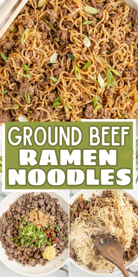 Ramen Noodle Hotdish, Easy Lunch Recipes With Ground Beef, Beefy Ramen Noodle Skillet, Ramen Noodle Hamburger Recipes, Ramen Meals Easy, Hamburger Ramen Noodle Skillet Supper, Easy Ground Beef Ramen, Meals To Make With Ramen Noodles, Ramen Noodle Crockpot