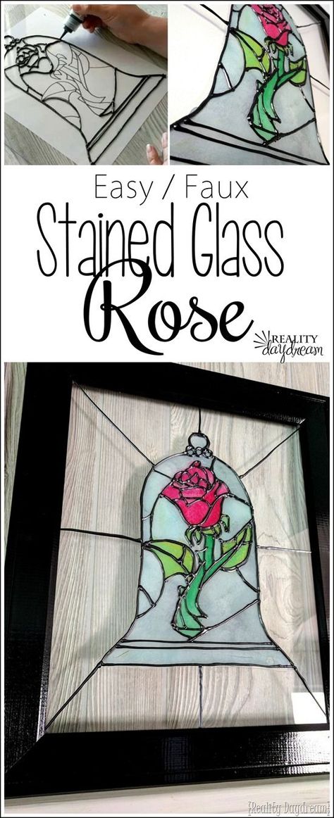 EASY Stained Glass Rose from Beauty and the Beast TUTORIAL! {Reality Daydream} Deco Disney, Stained Glass Rose, Diy Staining, Beauty And The Beast Party, Disney Rooms, Rose Tutorial, Glass Rose, Disney Home Decor, Stained Glass Diy