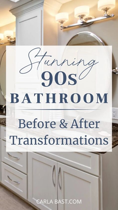 90s Bathroom Makeover Ideas | Carla Bast Design Small Bathroom Before And After, 90s Bathroom Update, Master Bathrooms 2024 Trends, 90s Bathroom Makeover, 90s Bathroom, Business Decor Ideas, Primary Bathrooms, Primary Bathroom Remodel, Bathroom Makeover Ideas