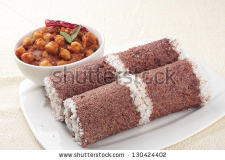 Red chamba Puttu with chickpeas curry.Puttu is na South Indian and Sri Lankan breakfast dish of steamed cylinders of ground rice layered with coconut. Cakes With Coconut, Kadala Curry, Puttu Recipe, Kerala Dishes, Egg Roast, Vegan And Gluten Free Recipes, Breakfast Dinner Recipes, Steamed Rice Cake, South Indian Breakfast