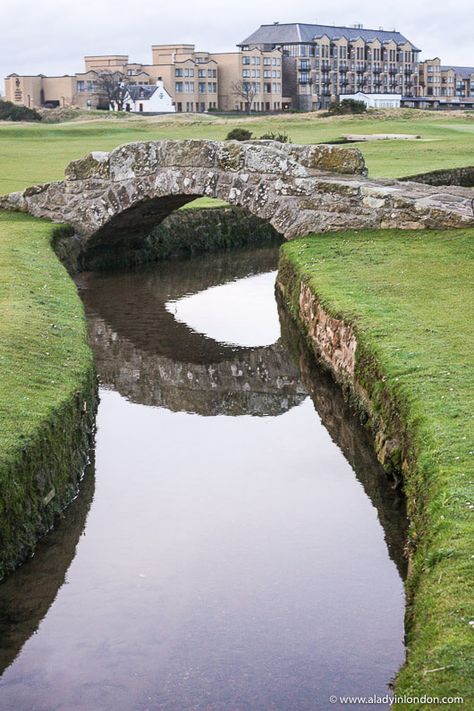 The Swilcan Bridge on the Old Course in St Andrews, Scotland is famous. This St Andrews, Scotland travel guide will show you everything from St Andrews University to St Andrews, Scotland golf courses. It has the famous St Andrews cathedral and St Andrews castle, too. There are lots of fun things to do in St Andrews, Fife. #standrews #scotland #fife #bridge #golf #golfcourse Old Course St Andrews, Scotland Golf Courses, St Andrews Golf Course Scotland, St Andrews Scotland Golf, St Andrews Golf Course, Old Scotland Aesthetic, Golf Scotland, St Andrews Cathedral, Scotland Golf