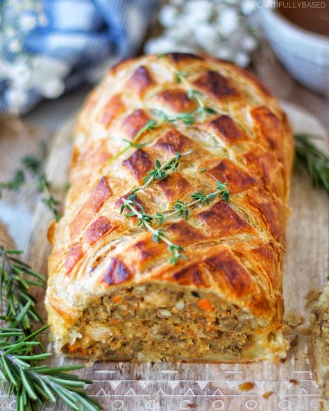 Vegan Lentil Wellington - Plantifully Based Vegan Potato Dishes, Vegetarian Christmas Main Dish, Vegetarian Recipes Christmas, Vegan Recipes For Christmas Dinner, Vegan Puff Pastry, Christmas Vegetarian Recipes, Lentil Wellington, Christmas Dinner Vegan, Vegan Christmas Food