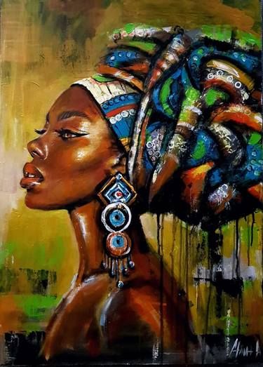 Alina Manukyan Woman Profile, Africa Art Design, African Turban, Beauty Paintings, African Paintings, Afrique Art, Afrikaanse Kunst, African Art Paintings, Black Art Painting