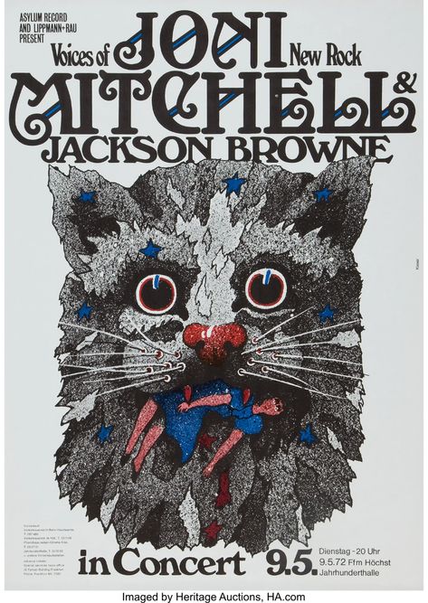 Joni Mitchell & Jackson Browne at Jahrhunderthalle Frankfurt concert poster - Fonts In Use Polish Posters, Vintage Concert Posters, Music Concert Posters, Joni Mitchell, Swinging 60s, Jackson Browne, Gig Poster, Poster Fonts, Concert Venue