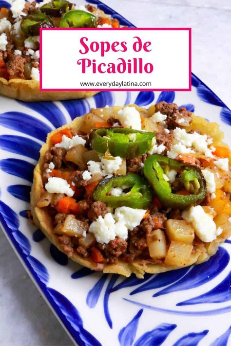 Beef Caldillo Recipe, Sopes Mexican Ground Beef, Sopes Mexican Recipe, Sopes Mexican, Mexican Sopes, Sopes Recipe, Ground Beef Stew, Mexican Picadillo, Mexican Ground Beef