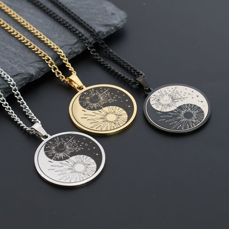 Yin Yang Stainless Steel ,Allergenic Necklace,Pendant Perfect Design Necklace for unique gift to him,her Silver, Gold and Black three-color design, fashionable and versatile. Much More Comfortable Wear ◾Material: Stainless Steel ◾Style: Japan ◾Color: Silver, Gold, Black ◾High Polish Comfort ◾Length: 60cm ◾Width: 30mm ◾Height: 33mm ◾For women, men ◾Unisex Jing Jang, Yin Yang Jewelry, Men's Necklace Gold, Yin Yang Necklace, Necklaces For Men, Round Pendant Necklace, Silver Jewelry Necklace, Round Necklace, Jewelry Making Charms