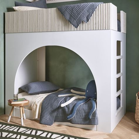 Sarah Sherman Samuel Arches Bunk Bed | West Elm West Elm Bedding, Bottom Bunk, Cool Bunk Beds, Kids Loft Beds, West Elm Kids, Shared Room, Kids Bunk Beds, Bunk Room, Kids Bedroom Furniture