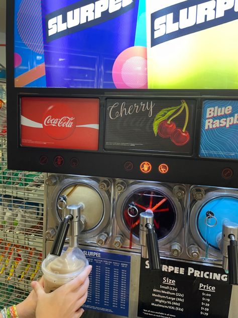 #gasstation #slushie Slushie Machine Aesthetic, Icee Slushie Aesthetic, Slurpee Aesthetic, Slushie Aesthetic, Slushies Aesthetic, 711 Slurpee, Icee Slushie, Sarah Aesthetic, Vodka Slushies