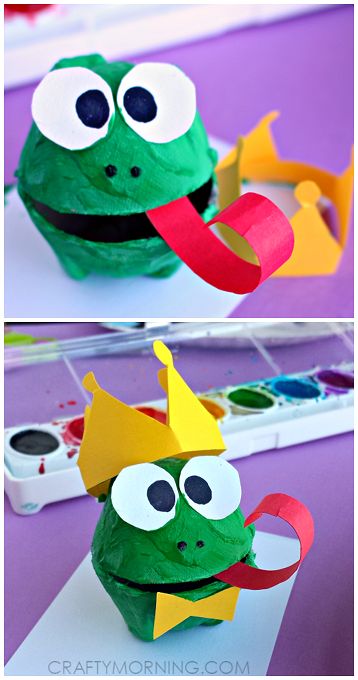 Egg Carton Frog Prince Craft for Kids | CraftyMorning.com Egg Carton Art, Fairy Tale Crafts, Princess Crafts, Frog Crafts, Egg Carton Crafts, Frog Prince, Daycare Crafts, A Frog, Egg Carton