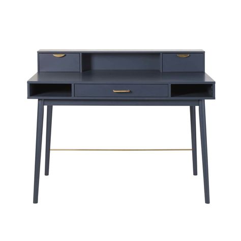 Dark Blue Vintage 3-Drawer Desk Penelope | Maisons du Monde Blue Drawers, Blue Desk, Apartments Decorating, Boy Bedroom Design, Decorating Farmhouse, Decoration Room, Kitchen Decorating, Vintage Desk, Spare Room