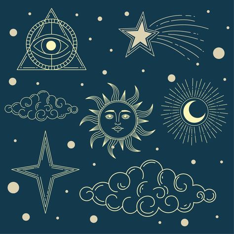 astrology sky with symbols Celestial Art, Shooting Star, Vector Art, Astrology, Art Nouveau, Vector Free, Royalty, Royalty Free, Celestial Bodies