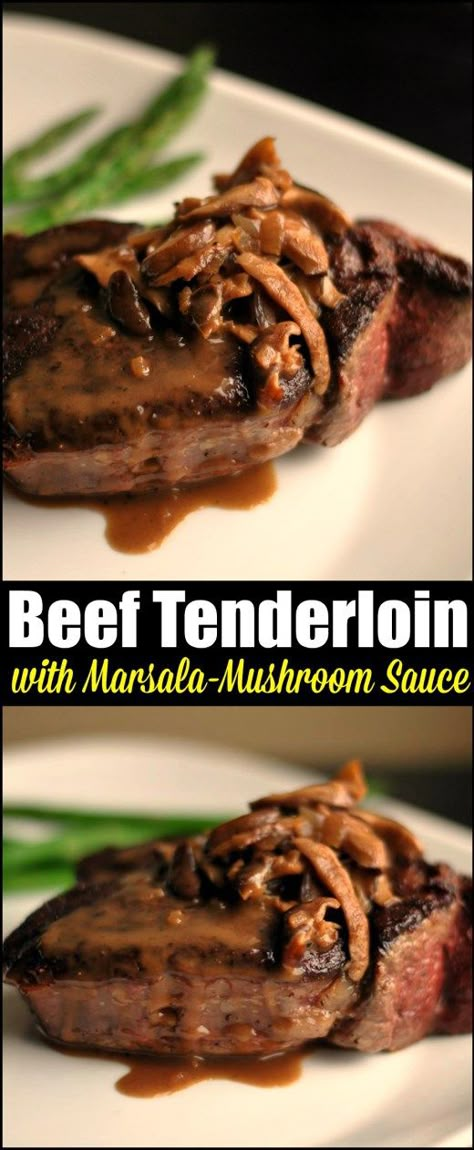 Steak Marsala, Mushroom Marsala, Marsala Mushrooms, Whole Beef Tenderloin, Beef Tenderloin Recipes, Tenderloin Steak, Beef Fillet, Recipe Beef, Steak And Mushrooms