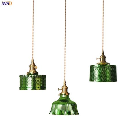 Nordic Green, Pendant Lamp Dining, Japanese Minimalist, Modern Hanging Lamp, Green Lamp Shade, Copper Pendant Lights, Light Copper, Bedroom Bar, Modern Light Fixtures