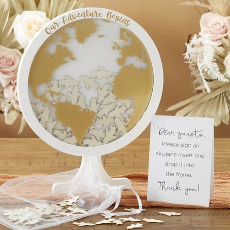 Wedding Guest Book Alternative - Globe | Michaels Globe Guest Book, Wedding Guest Book Alternative Wood, Our Adventure Begins, Wedding Miscellaneous, Globe Map, Wooden Airplane, Tent Card, Aspen Wedding, Baby Green