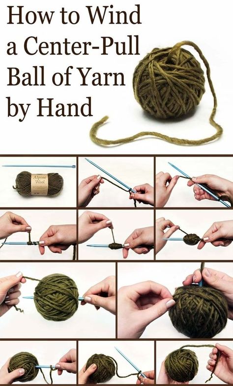 Learn to wind a center-pull ball by hand. | 26 Clever And Inexpensive Crafting Hacks Art Knitting, Crochet 101, Yarn Organization, Fiber Crafts, Confection Au Crochet, Knitting Basics, Ball Of Yarn, Fair Isles, Crochet Tips