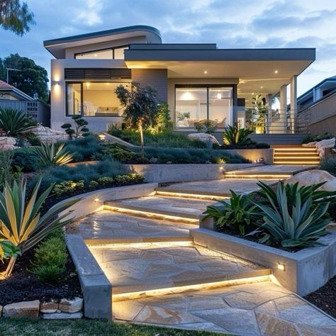 Facade Landscape Design, Landscape Home Garden, Front Yard With Turf, Backyard Modern Landscaping, Front Of Home Ideas, Cute Front Yard Ideas, House Front Yard Ideas, Front Garden Ideas Australian, Modern House Garden