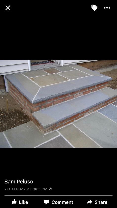 Backdoor Patio, Brick Planters, Step Ideas, Brick Planter, Front Stairs, Cement Patio, Patio Steps, Stone Steps, Front Porch Design