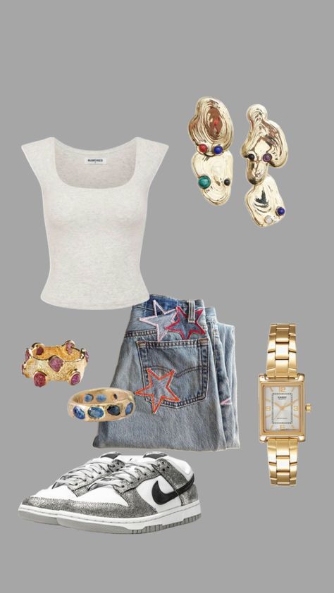 Jean Outfit, Top Jean, Cute Outfit, White Top, Jeans Shorts, Gold, White