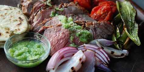 Grilled Leg of Lamb with Bacon Fat Tortillas – Andrew Zimmern Mexican Christmas Food, Grilled Leg Of Lamb, Boneless Leg Of Lamb, Pasta Carbonara Recipe, Andrew Zimmern, Leg Of Lamb, Tomatillo Salsa, Lamb Dishes, Grilled Lamb