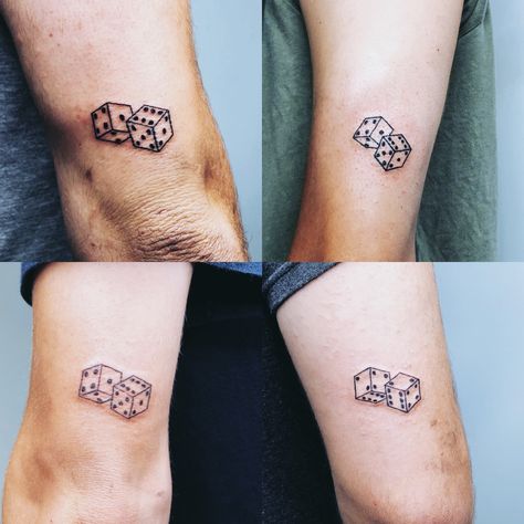 Dice Matching Tattoo, Mini Dice Tattoo, Pair Of Dice Tattoo, Dice Tattoo Men, Tattoo Dice, Mirror Tattoos, Dice Tattoo, Traditional Black Tattoo, Vegas Tattoo