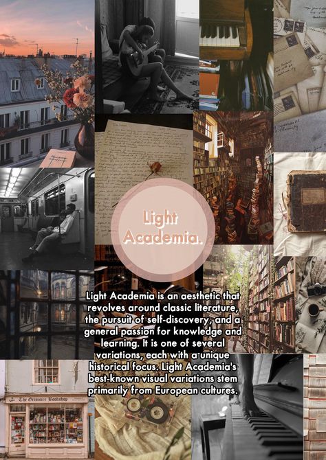 Hey everyone! This is a moodboard which I have created surrounding Light Academia, presenting the brighter side to the well loved Academia theme. Follow this page for more content like this! Have a great week! :) Romantic Academia Aesthetic, Dark Academia Book, Witchy Academia, Romantic Academia, Have A Great Week, Book Shop, European Culture, Bedroom Posters, Great Week